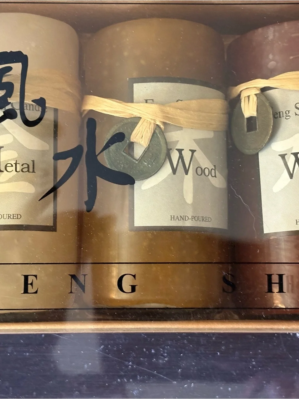 Feng Shui Candle Set - Water & Fire (Red/Burgundy & Brown/Gold)